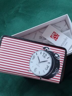 Braccialini Red & White Striped Wallet with Alarm Clock Graphic